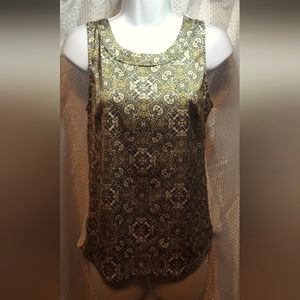 Ann Taylor Women Top Sleeveless, Yellow Black Scoop Neck Business Casual Office